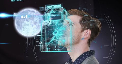 futuristic technology concept with man and digital interface - Download Free Stock Images Pikwizard.com