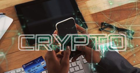 Businessman Engaged in Cryptocurrency Transactions on Mobile