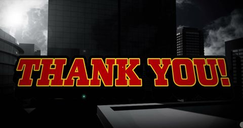 Thank you text with dramatic cityscape background