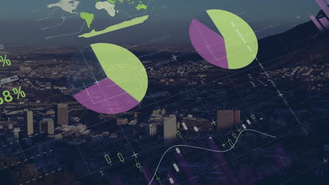 Global Financial Data Analytics Over Cityscape With Digital Interface