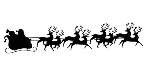Santa Claus Silhouette Riding Sleigh with Reindeer