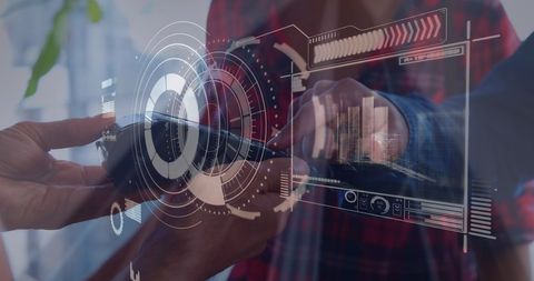 Digital Interface Concept with VR Headset and Virtual Dashboard