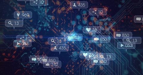 Digital Network with Social Media Notifications on Circuit Board