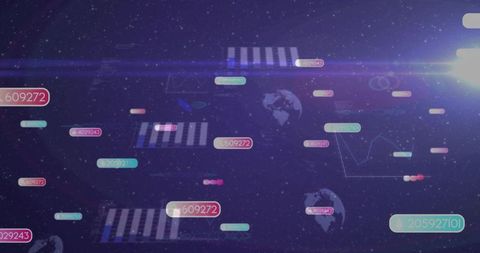 Futuristic data stream activating holographic analytics dashboard over starfield