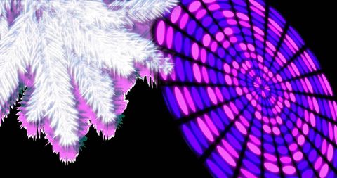 Violet twinkling circle lights and christmas fir with copy space