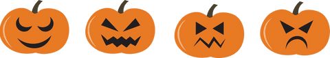 Transparent background vector pumpkins with varied faces for halloween