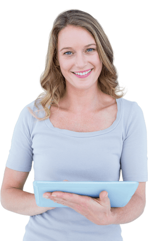 transparent smiling woman holding tablet standing confident - Download Free Stock Videos Pikwizard.com