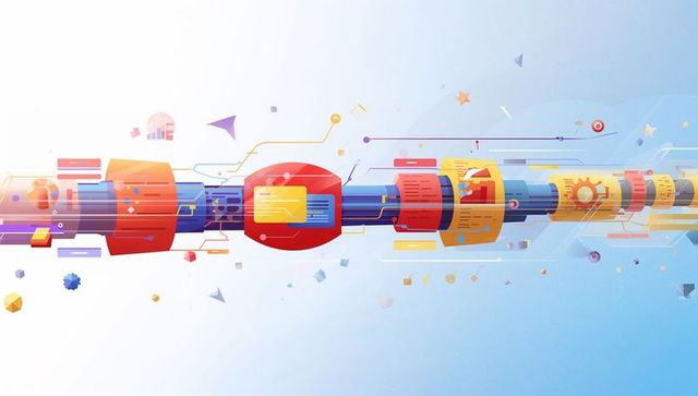 Abstract high-speed data pipeline conveying information flow in neon digital network