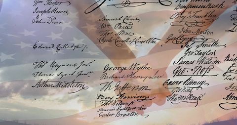 Couple Holding Hands with American Symbolism in Background