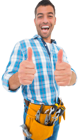Joyful Handyman Giving Thumbs Up with Toolbelt Transparent Background - Download Free Stock Videos Pikwizard.com