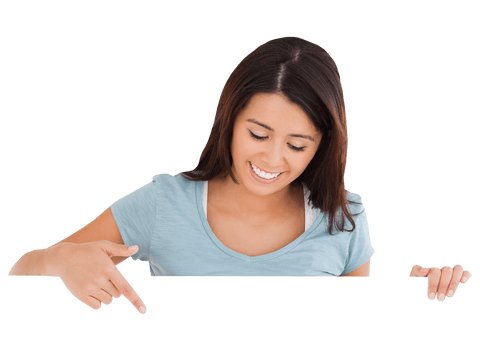 smiling woman indicating transparent space for text insertion - Download Free Stock Videos Pikwizard.com