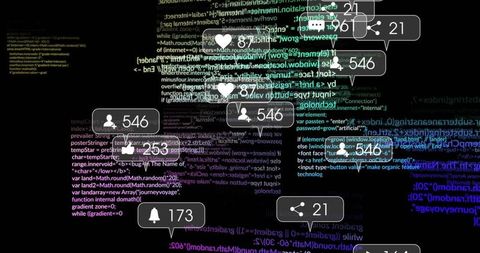 Interactive social media overlays on code background