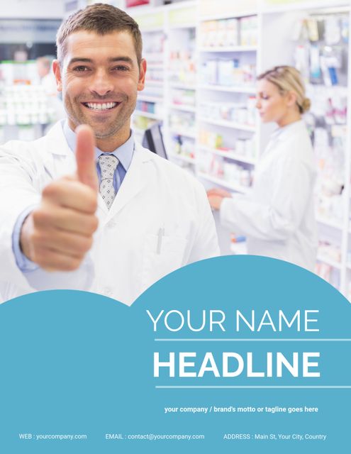 Smiling Pharmacist Giving Thumbs-Up in Modern Pharmacy - Download Free Stock Templates Pikwizard.com