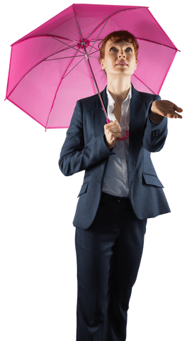 Caucasian Businesswoman Holding Pink Umbrella on Transparent Background