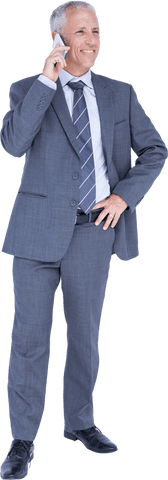 Smiling Businessman Talking on Phone with Transparent Background