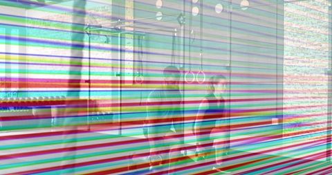 Training partners warming up with gym rings and colorful scanline glitch effect