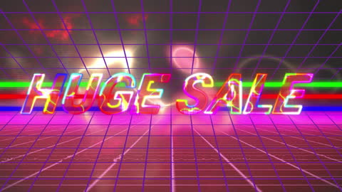 Retro Futuristic Huge Sale Advertisement Banner with Digital Grid