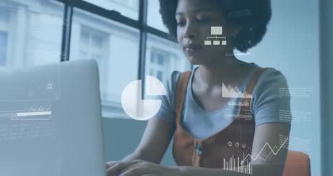 Woman Analyzing Business Data with Overlayed Graphs by Window