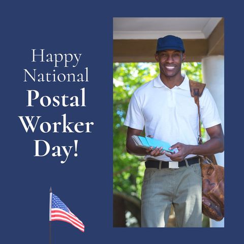 Smiling postman celebrating happy national postal worker day