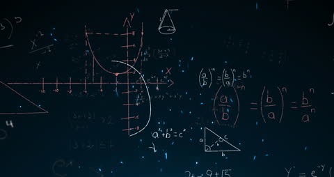 Animated Mathematical Equations on Black Digital Interface Background