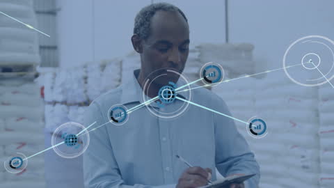 Warehouse Supervisor Analyzing Digital Logistics Network