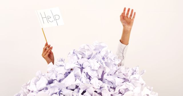 Person Buried Under Paper Piles Holding Help Sign - Download Free Stock Images Pikwizard.com