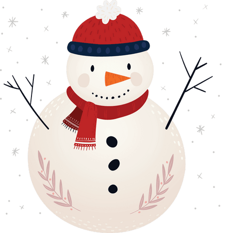 Happy Christmas Snowman on Transparent Background with Red Hat and Scarf