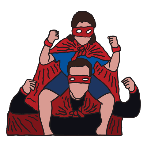 Father and Daughter Playing Together in Superhero Costumes on Transparent Background