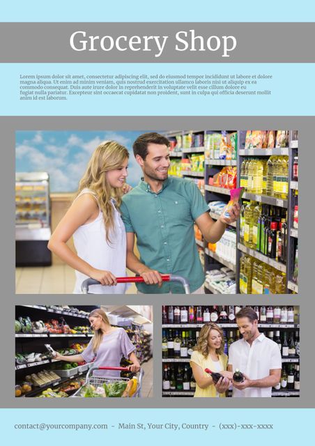 Smiling Couple Shopping in Grocery Store Walking Down Aisle - Download Free Stock Templates Pikwizard.com