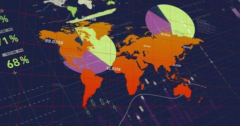 Digital World Map with Data Visualization and Analytics Display
