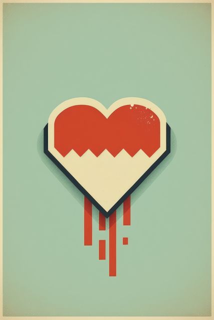 Red heart blooding on gray background, created using generative ai technology. Retro, love and heart concept.
