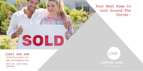 Smiling Couple with Sold Sign Celebrating New Home Purchase - Download Free Stock Templates Pikwizard.com