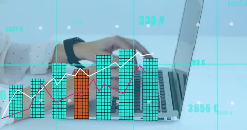 Businesswoman Analyzing Growth Graph Animation on Laptop