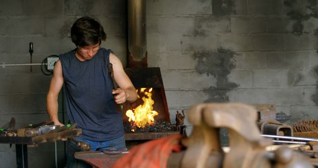 Male Blacksmith Working in Forge - Download Free Stock Images Pikwizard.com