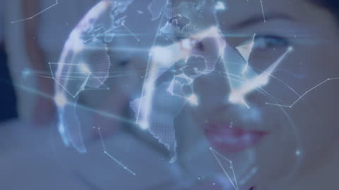 Smiling Businesswoman with Futuristic Global Network Overlay