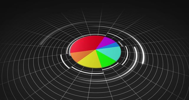 Colorful 3D Pie Chart on Black Futuristic Grid Background - Download Free Stock Images Pikwizard.com