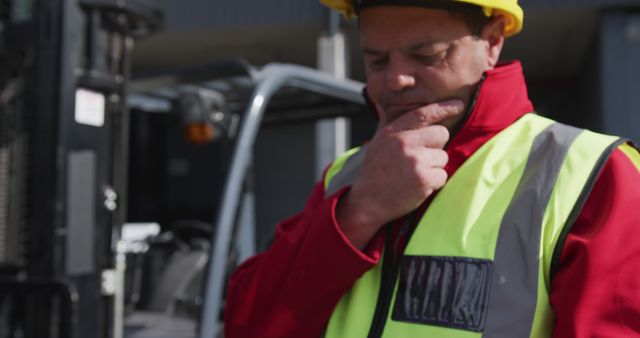 Warehouse Worker Wearing Safety Gear Thinking - Download Free Stock Images Pikwizard.com