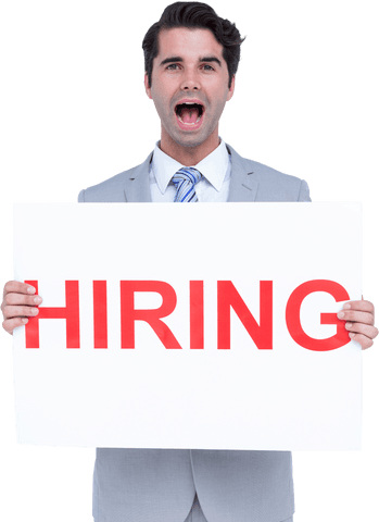 Confident Businessman Holding Transparent Hiring Sign Announces Job Openings - Download Free Stock Videos Pikwizard.com