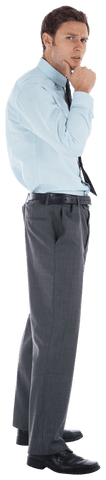 Transparent image of thoughtful businessman contemplating idea