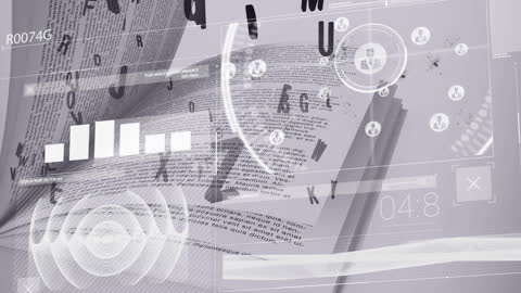 Digital Data Overlay on Open Book Background