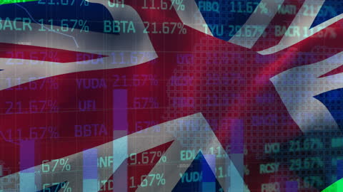 UK Financial Data Overlay with Flag and Stock Market Figures