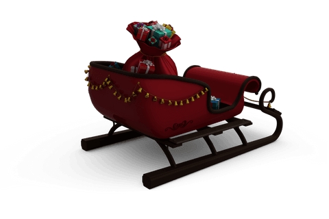 Transparent christmas sledge filled with gift boxes