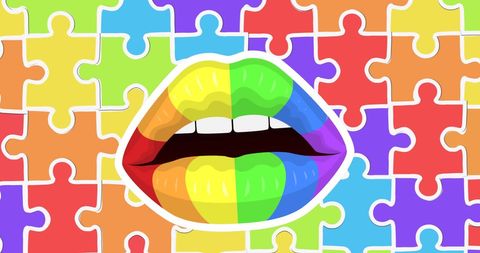 Vibrant Rainbow Lips Over Multicolored Puzzle Pieces - Download Free Stock Images Pikwizard.com