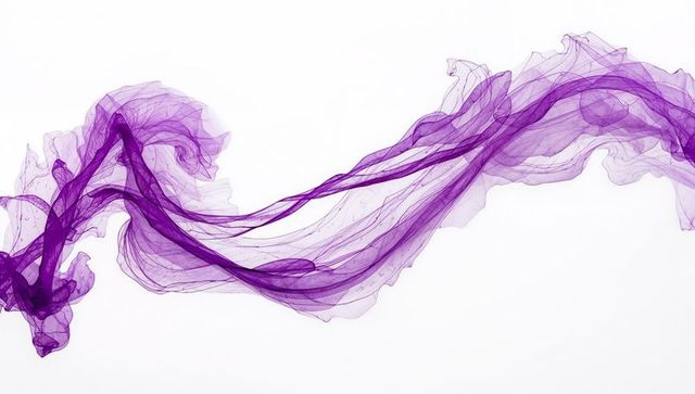 Flowing purple silk smoke wave on white background, minimalist abstract design element