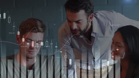 Business Team Analyzing Financial Data and Digital Charts