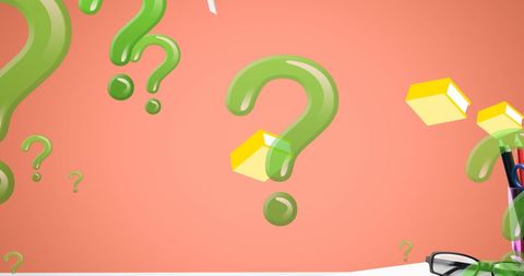 Question Marks and Books with School Supplies