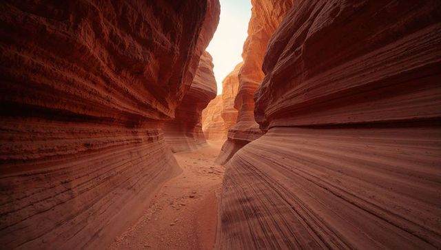 Spectacular Slot Canyon with Red Sandstone Walls in Sunlight