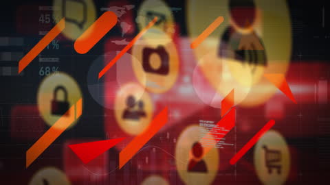 Abstract Digital Interface with Data and Icons in Red Palette