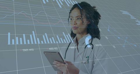 Clinician Analyzing Virtual Data Trends in Healthcare Setting