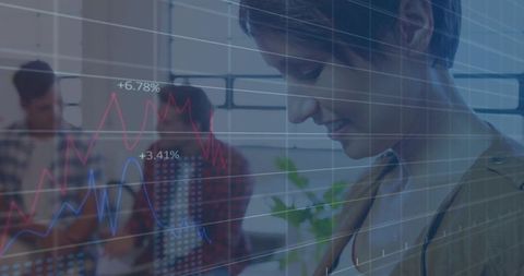 Businesswoman Analyzing Digital Data with Growth Charts